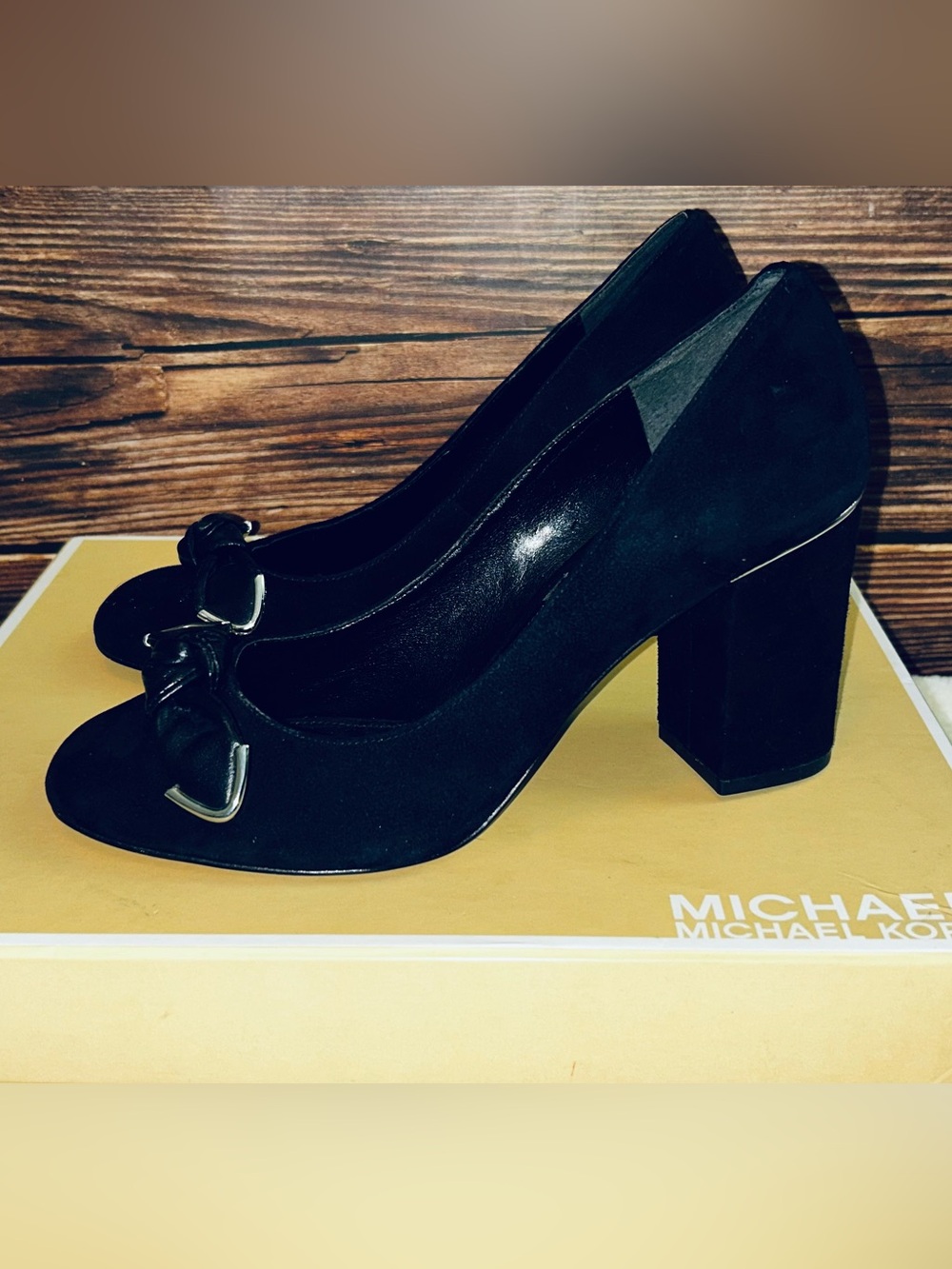 Michael Kors Black Block Heel Bow Pumps Size 8